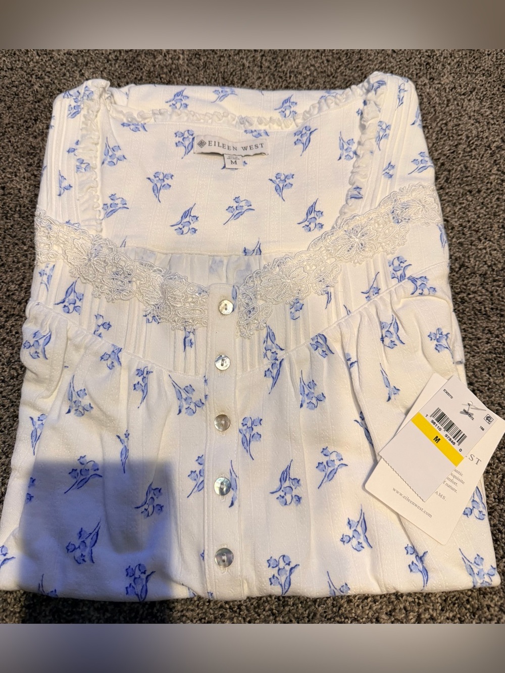 Eileen West White Nightgown with Blue Floral Print
